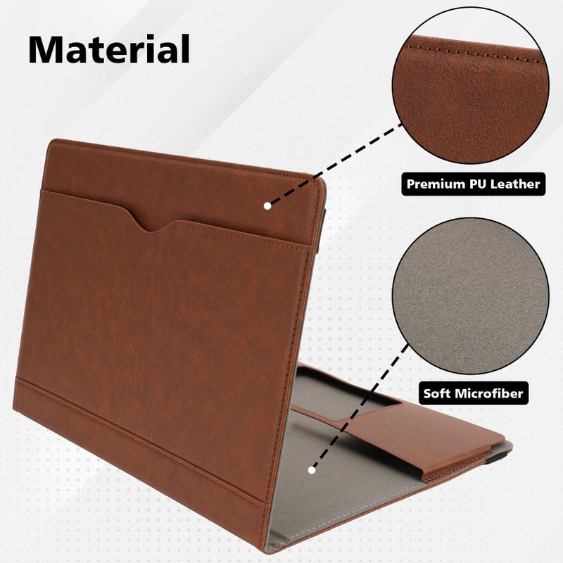 TT TYTX TYTX Compatible with MacBook Air 13 Inch Leather Case, for Model A2337 M1 A2179 A1932 2018-2021 Retina Display Touch ID, PU Leather Laptop Case with Pocket for Papers and Pen Holder, Dark Brown - Image 3
